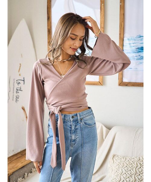 To the sea(トゥーザシー)の「カシュクールロングTシャツ(Tシャツ/カットソー・レディース・ミント/モカ/ダークオレンジ・FREE)」の2枚目の写真