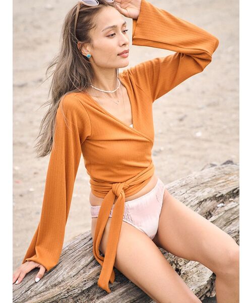 To the sea(トゥーザシー)の「カシュクールロングTシャツ(Tシャツ/カットソー・レディース・ミント/モカ/ダークオレンジ・FREE)」の8枚目の写真