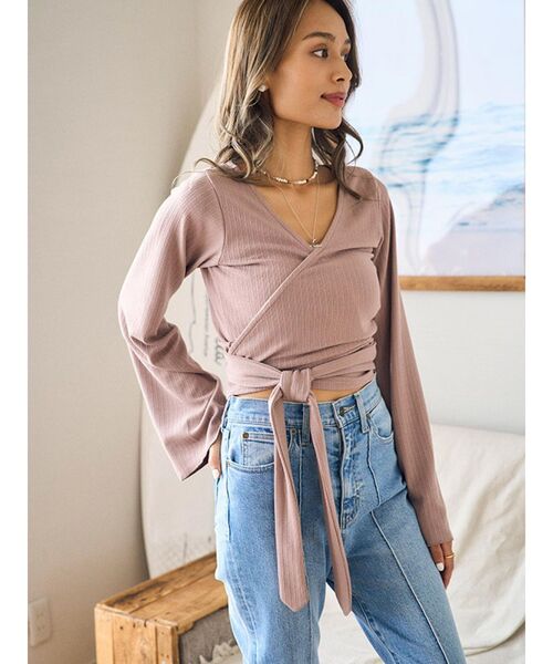 To the sea(トゥーザシー)の「カシュクールロングTシャツ(Tシャツ/カットソー・レディース・ミント/モカ/ダークオレンジ・FREE)」の4枚目の写真
