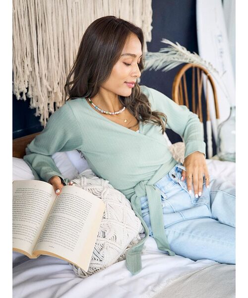 To the sea(トゥーザシー)の「カシュクールロングTシャツ(Tシャツ/カットソー・レディース・ミント/モカ/ダークオレンジ・FREE)」の7枚目の写真