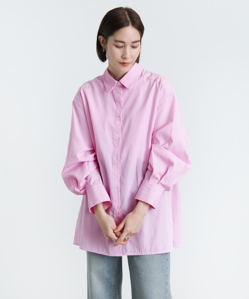 select MOCA（セレクトモカ）の「サイドスリットストライプオーバーシャツ（シャツ/ブラウス・レディース・ブラック/ピンク/ブルー/グリーン・FREE）」の9枚目の写真