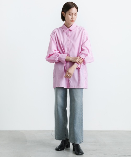 select MOCA（セレクトモカ）の「サイドスリットストライプオーバーシャツ（シャツ/ブラウス・レディース・ブラック/ピンク/ブルー/グリーン・FREE）」の5枚目の写真