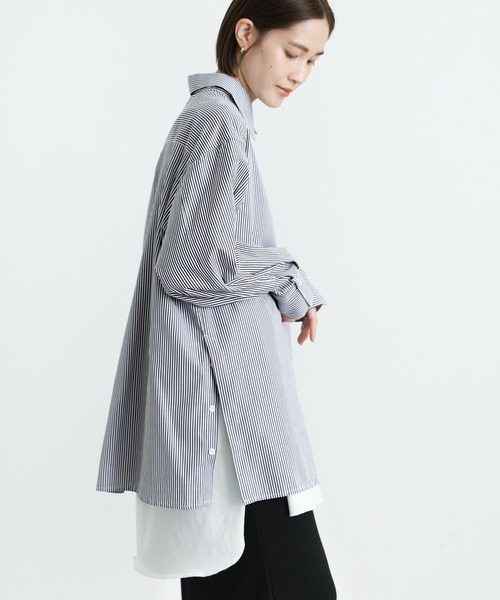 select MOCA（セレクトモカ）の「サイドスリットストライプオーバーシャツ（シャツ/ブラウス・レディース・ブラック/ピンク/ブルー/グリーン・FREE）」の13枚目の写真