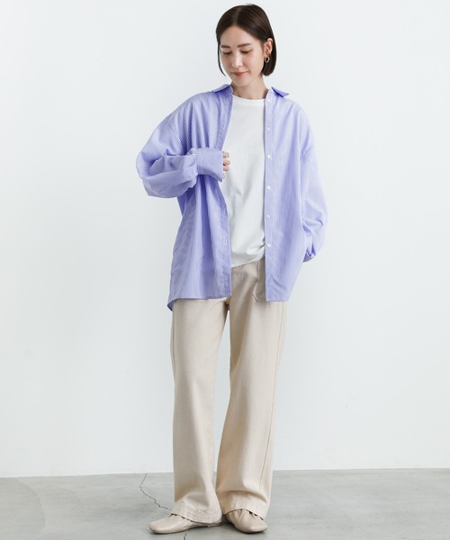 select MOCA（セレクトモカ）の「サイドスリットストライプオーバーシャツ（シャツ/ブラウス・レディース・ブラック/ピンク/ブルー/グリーン・FREE）」の7枚目の写真