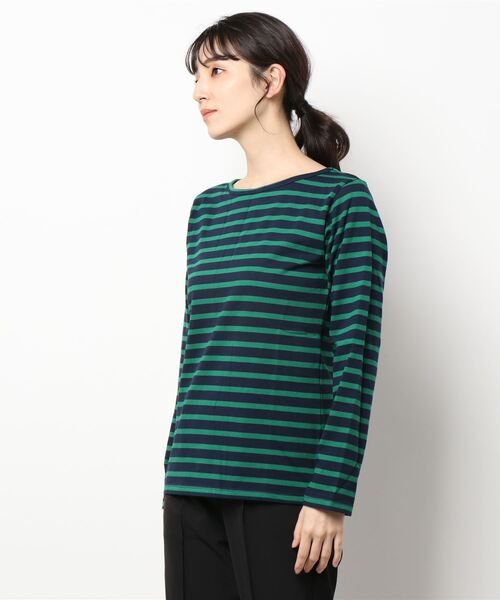 Lugnoncure(ルノンキュール)の「ボーダーボートネックプルオーバー(Tシャツ/カットソー・レディース・モカ/オフホワイト/グリーン・フリ-)」の3枚目の写真
