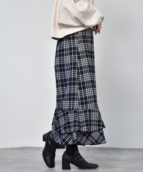 RETRO GIRL（レトロガール）の「チェック柄裾ティアードスカート（スカート・レディース・ブラック系その他/ブルー系その他/ブラウン系その他/イエロー系その他・FREE）」の16枚目の写真