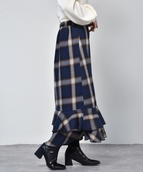 RETRO GIRL（レトロガール）の「チェック柄裾ティアードスカート（スカート・レディース・ブラック系その他/ブルー系その他/ブラウン系その他/イエロー系その他・FREE）」の15枚目の写真