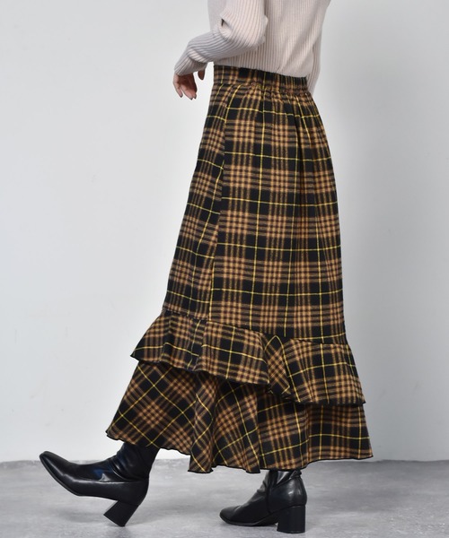 RETRO GIRL（レトロガール）の「チェック柄裾ティアードスカート（スカート・レディース・ブラック系その他/ブルー系その他/ブラウン系その他/イエロー系その他・FREE）」の8枚目の写真