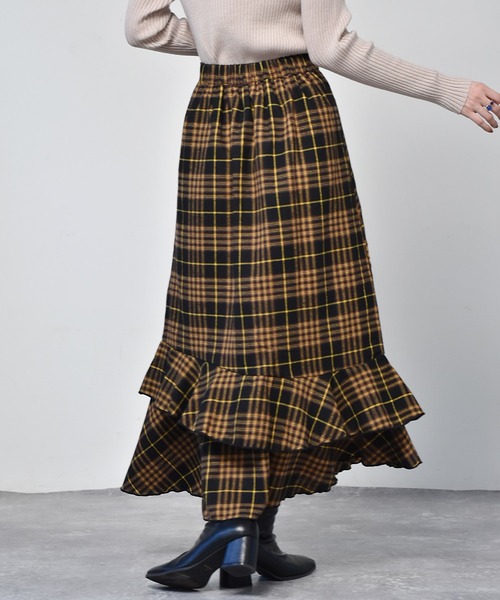 RETRO GIRL（レトロガール）の「チェック柄裾ティアードスカート（スカート・レディース・ブラック系その他/ブルー系その他/ブラウン系その他/イエロー系その他・FREE）」の11枚目の写真