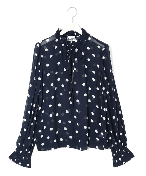 GANNI（ガニー）の「【GANNI】Printed Georgette Blouse（シャツ/ブラウス・レディース・ネイビー・36）」の4枚目の写真