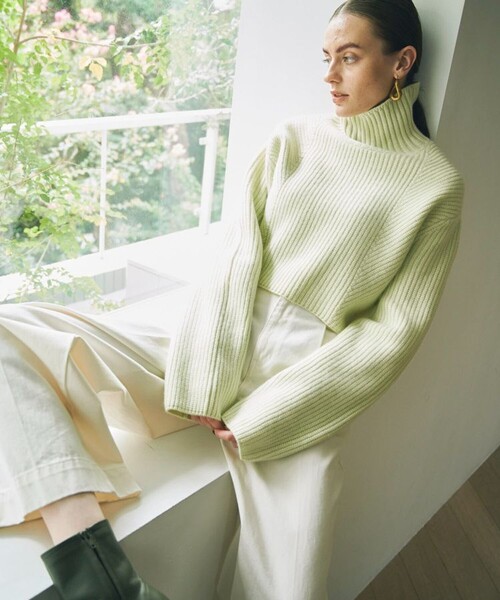 city（シティ）の「【CITY】スーパーファインウールショートニットトップス（ニット/セーター・レディース・ミント/グリーン/ブラック・FREE）」の3枚目の写真