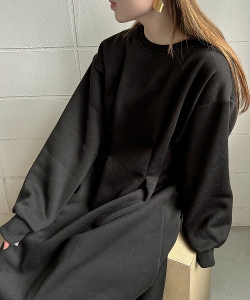 Bab（バブ）の「ウエストタック裏起毛ワンピース（ワンピース・レディース・ブラック/アイボリー/モカ/グレー系その他/ブルー系その他/ホワイト系その他・M）」の3枚目の写真