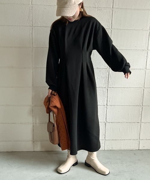 Bab（バブ）の「ウエストタック裏起毛ワンピース（ワンピース・レディース・ブラック/アイボリー/モカ/グレー系その他/ブルー系その他/ホワイト系その他・M）」の13枚目の写真