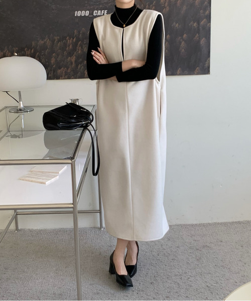 emi+（エミプラス）の「キーネックノースリーブロングワンピース/ジャンスカ（ジャンパースカート・レディース・ブラック/ブラウン/アイボリー/モカ/ライトブルー/ライトブラウン・FREE）」の12枚目の写真