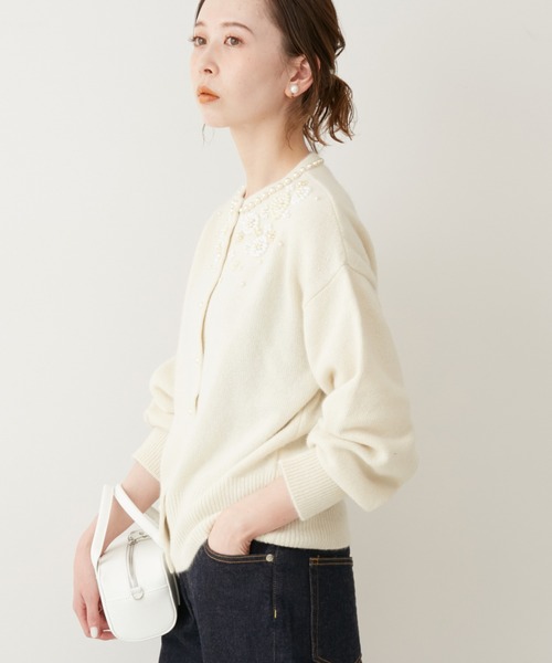IENA - ニューヨークランウェイ 新品 ビーズ刺繍 カーディガン IENA（イエナ）の「WHITE/ビーズ刺繍クルーカーディガン