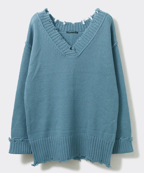 one way(ワンウェイ)の「【oneway Jeans】ブロークンVネックニット(ニット/セーター・レディース・ホワイト/ライトグレー/ライトブルー/オレンジ/ライトグリーン・FREE)」の10枚目の写真