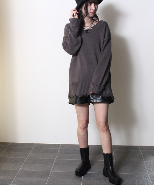 one way(ワンウェイ)の「【oneway Jeans】ブロークンVネックニット(ニット/セーター・レディース・ホワイト/ライトグレー/ライトブルー/オレンジ/ライトグリーン・FREE)」の22枚目の写真