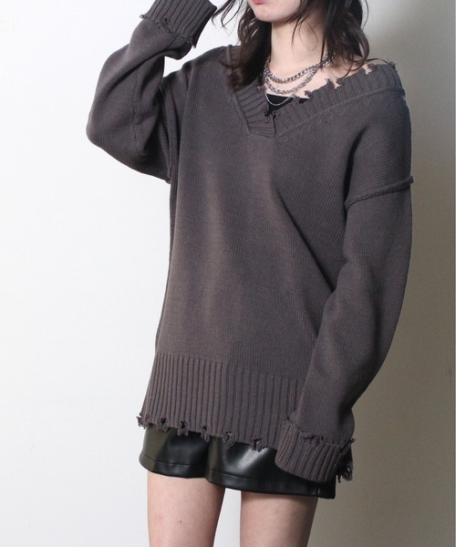 one way(ワンウェイ)の「【oneway Jeans】ブロークンVネックニット(ニット/セーター・レディース・ホワイト/ライトグレー/ライトブルー/オレンジ/ライトグリーン・FREE)」の17枚目の写真