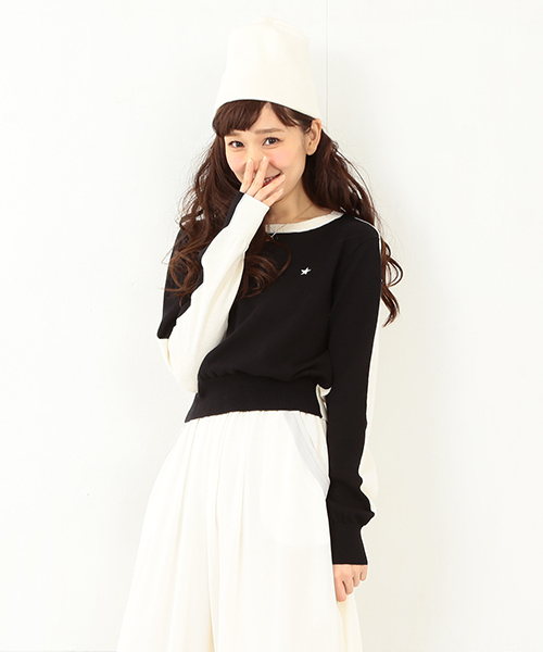 CONVERSE(コンバース)の「CONVERSE DESIGNED BY MEG / ニットプルオーバー(ニット/セーター・レディース・ブラック/クリーム・ONE SIZE)」の1枚目の写真