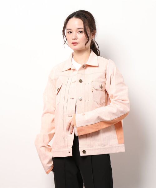 Q（キュー）の「バイカラーツイルＧジャン（デニムジャケット・レディース・アイボリー/ブラック・MEDIUM）」の7枚目の写真