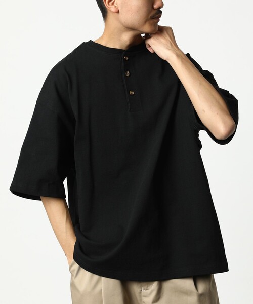 FREAK'S STORE（フリークスストア）の「WEB限定 ビッグシルエット マックスウェイト ヘンリーネックTシャツ/ヘビーウェイト（Tシャツ/カットソー・メンズ・ネイビー/グレイッシュベージュ/ホワイト/アッシュグレー/ブラック/ダークグリーン・SMALL/MEDIUM/LARGE）」の17枚目の写真