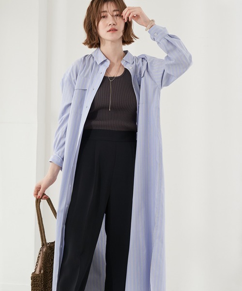 earth music&ecology（アースミュージックアンドエコロジー）の「ワークシャツワンピース（シャツワンピース・レディース・ホワイト系その他6/ベージュ系その他2/グリーン系その他3/ブルー系その他2・FREE）」の4枚目の写真