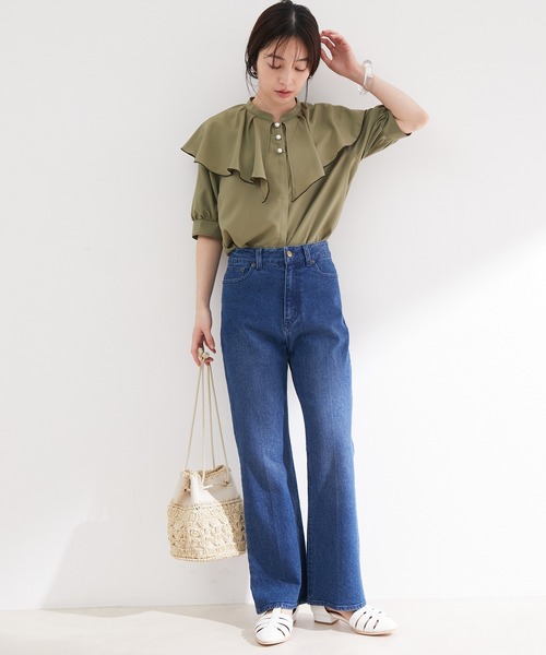 vis-`a-vis(ビサビ)の「【WEB限定】無地/変形ドットパール釦フリルブラウス(シャツ/ブラウス・レディース・ホワイト/カーキ/ブラック系その他/ピンク系その他2・FREE)」の22枚目の写真