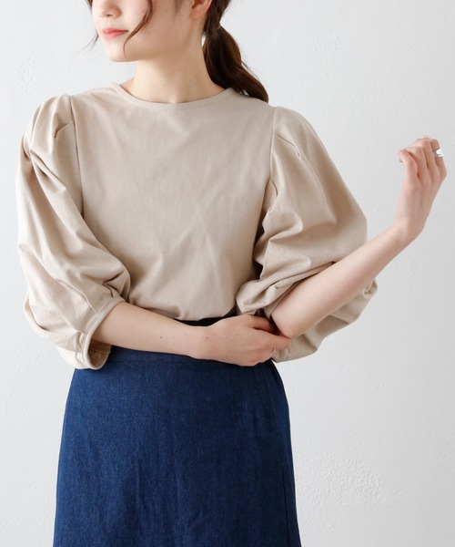 PUAL CE CIN(ピュアルセシン)の「タック袖ボリュームプルオーバー(Tシャツ/カットソー・レディース・ブラック/オフホワイト/ライトベージュ・FREE)」の3枚目の写真