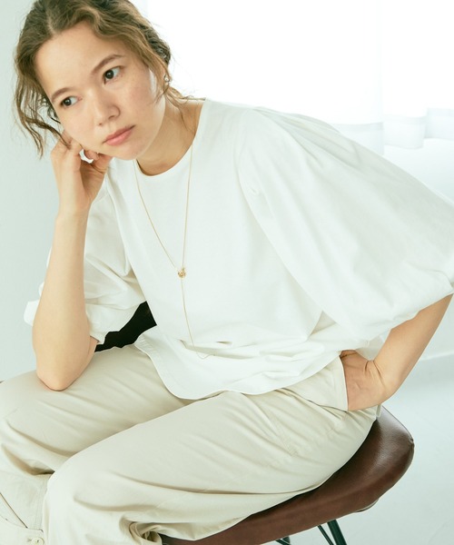 PUAL CE CIN(ピュアルセシン)の「タック袖ボリュームプルオーバー(Tシャツ/カットソー・レディース・ブラック/オフホワイト/ライトベージュ・FREE)」の9枚目の写真