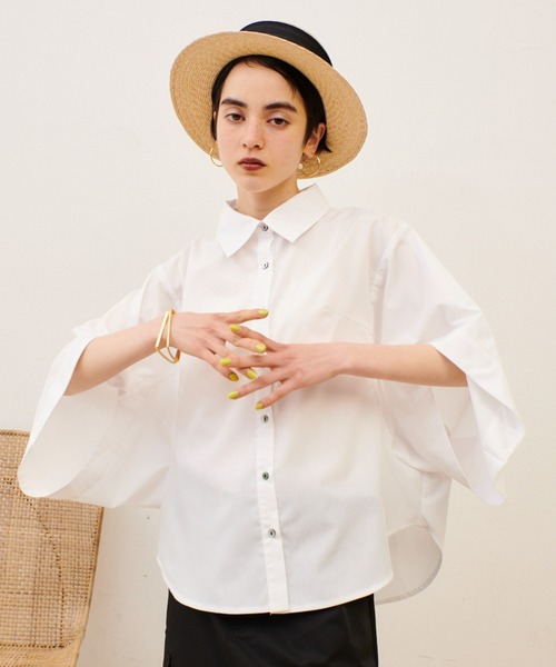 manana suerte（マニャーナスエルテ）の「新色登場　デザインスリーブシャツ（シャツ/ブラウス・レディース・ブラック/カーキ/ストライプ/ドット/ネイビー/ベージュ/ホワイト/グレー・FREE）」の2枚目の写真