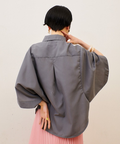 manana suerte（マニャーナスエルテ）の「新色登場　デザインスリーブシャツ（シャツ/ブラウス・レディース・ブラック/カーキ/ストライプ/ドット/ネイビー/ベージュ/ホワイト/グレー・FREE）」の20枚目の写真