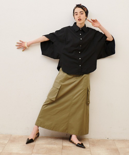 manana suerte（マニャーナスエルテ）の「新色登場　デザインスリーブシャツ（シャツ/ブラウス・レディース・ブラック/カーキ/ストライプ/ドット/ネイビー/ベージュ/ホワイト/グレー・FREE）」の10枚目の写真