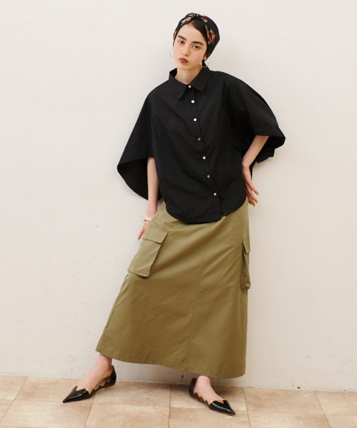 manana suerte（マニャーナスエルテ）の「新色登場　デザインスリーブシャツ（シャツ/ブラウス・レディース・ブラック/カーキ/ストライプ/ドット/ネイビー/ベージュ/ホワイト/グレー・FREE）」の11枚目の写真