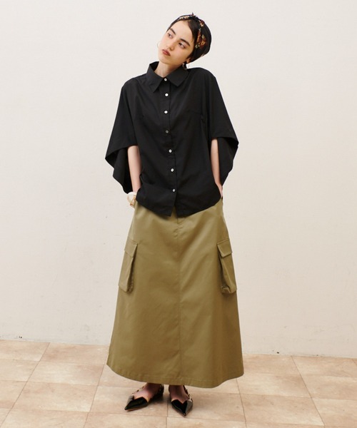 manana suerte（マニャーナスエルテ）の「新色登場　デザインスリーブシャツ（シャツ/ブラウス・レディース・ブラック/カーキ/ストライプ/ドット/ネイビー/ベージュ/ホワイト/グレー・FREE）」の9枚目の写真