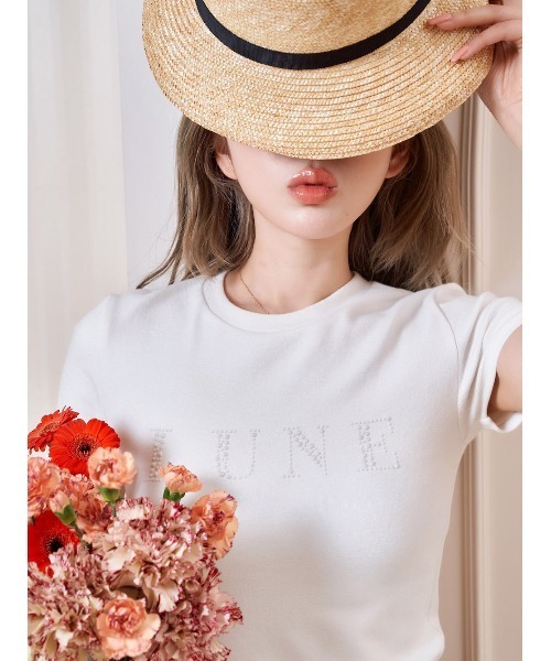 Darich（ダーリッチ）の「LUNEパールTシャツ（Tシャツ/カットソー・レディース・ホワイト/ピンク/ブラック・FREE）」の5枚目の写真