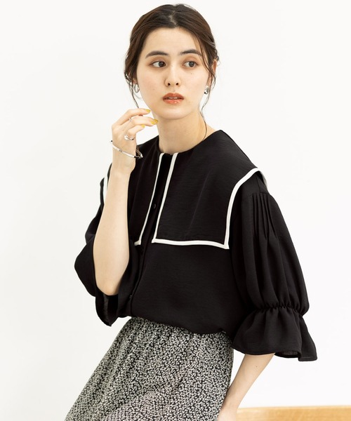 GeeRA(ジーラ)の「セーラーカラー配色パイピングブラウス(シャツ/ブラウス・レディース・オフホワイト/ブラック・MEDIUM/LARGE)」の18枚目の写真