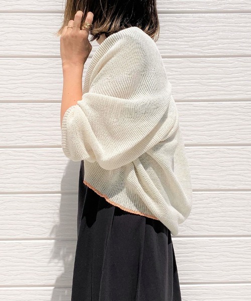 Q（キュー）の「ホールガーメント 和紙ショートカーデ（カーディガン/ボレロ・レディース・ブラック/アイボリー・MEDIUM）」の6枚目の写真