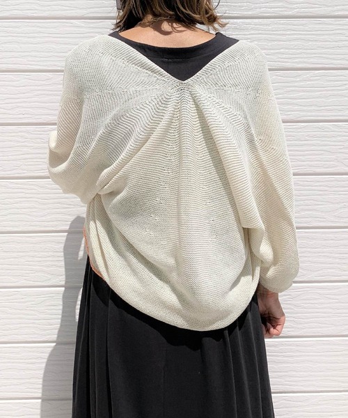 Q（キュー）の「ホールガーメント 和紙ショートカーデ（カーディガン/ボレロ・レディース・ブラック/アイボリー・MEDIUM）」の7枚目の写真