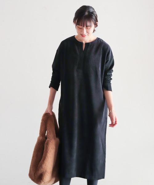 NOMBRE IMPAIR(ノンブルアンペール)の「リッジスウェード コンビワンピース(ワンピース・レディース・ブラック/ネイビー・FREE)」の11枚目の写真