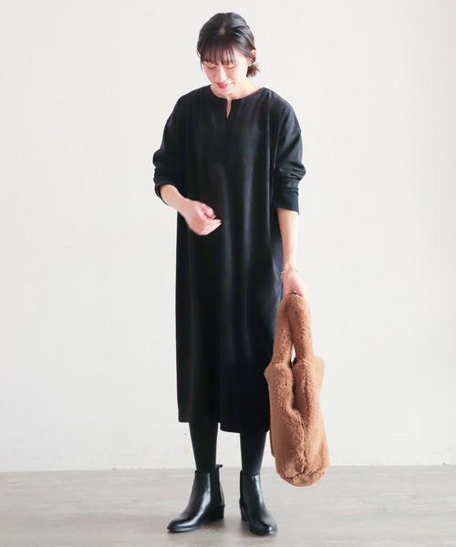 NOMBRE IMPAIR(ノンブルアンペール)の「リッジスウェード コンビワンピース(ワンピース・レディース・ブラック/ネイビー・FREE)」の9枚目の写真