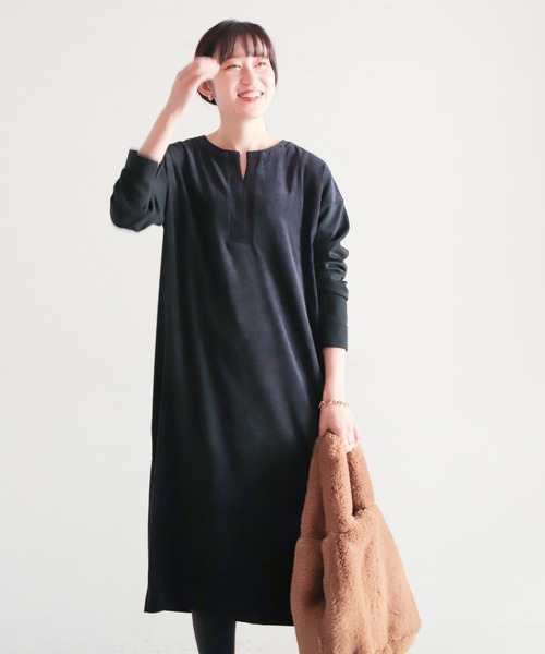 NOMBRE IMPAIR(ノンブルアンペール)の「リッジスウェード コンビワンピース(ワンピース・レディース・ブラック/ネイビー・FREE)」の10枚目の写真