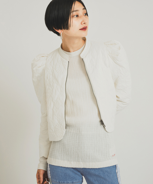 JOURNAL STANDARD（ジャーナルスタンダード）の「【nude vintage×JOURNAL STANDARD】キルティングパフジャケット（ノーカラージャケット・レディース・ホワイト/ブラック・FREE）」の20枚目の写真