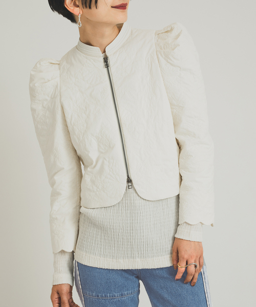 JOURNAL STANDARD（ジャーナルスタンダード）の「【nude vintage×JOURNAL STANDARD】キルティングパフジャケット（ノーカラージャケット・レディース・ホワイト/ブラック・FREE）」の12枚目の写真