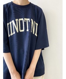 Samansa Mos2 blue | 6分袖ロゴスウェット(Tシャツ/カットソー)
