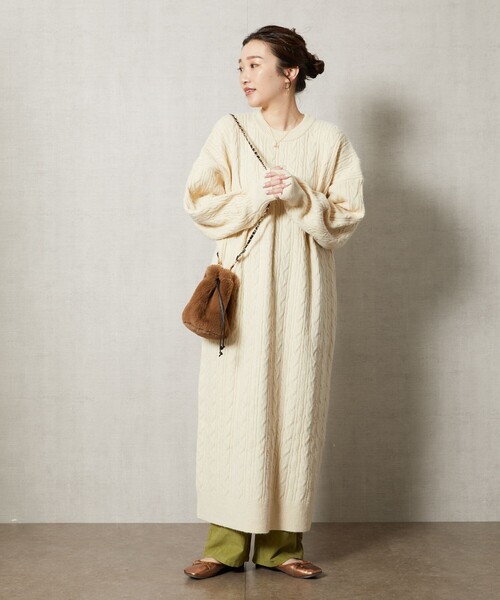 FREAK'S STORE（フリークスストア）の「【WEB限定】ケーブルニットワンピース（ワンピース・レディース・ブラック/ブラウン/グレー/オレンジ/ナチュラル・ﾌﾘ-）」の9枚目の写真