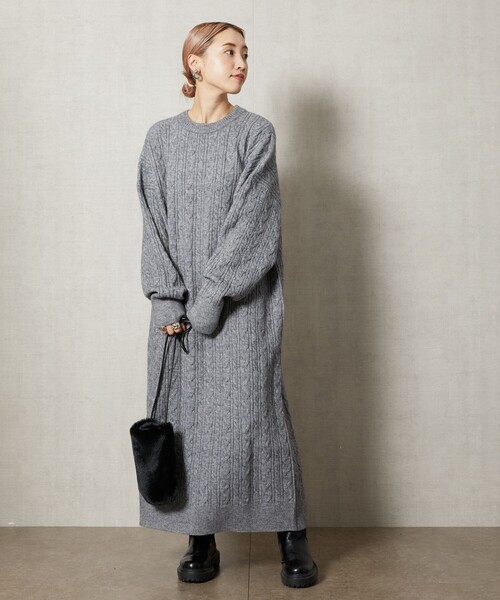 FREAK'S STORE（フリークスストア）の「【WEB限定】ケーブルニットワンピース（ワンピース・レディース・ブラック/ブラウン/グレー/オレンジ/ナチュラル・ﾌﾘ-）」の10枚目の写真