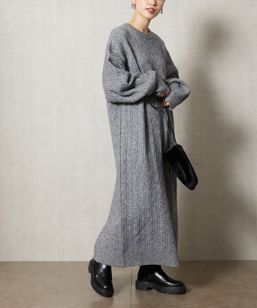 FREAK'S STORE（フリークスストア）の「【WEB限定】ケーブルニットワンピース（ワンピース・レディース・ブラック/ブラウン/グレー/オレンジ/ナチュラル・ﾌﾘ-）」の13枚目の写真