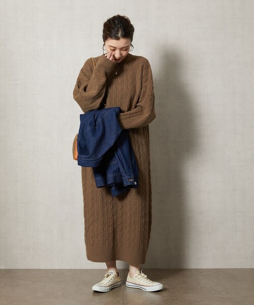 FREAK'S STORE（フリークスストア）の「【WEB限定】ケーブルニットワンピース（ワンピース・レディース・ブラック/ブラウン/グレー/オレンジ/ナチュラル・ﾌﾘ-）」の17枚目の写真