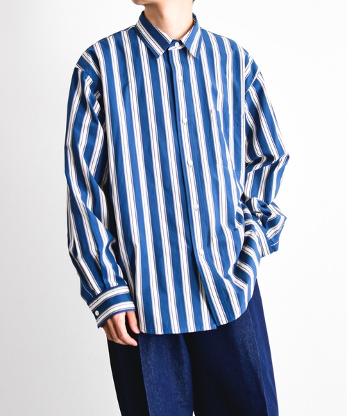 KIIT(キート)の「KIIT キート / 60/-TYPEWRITER CLOTH STRIPE PRINT OHMIZARASI FINISH 2WAY COLLAR SHIRT タイプライタークロス ストライププリント 近江晒加工 カラーシャツ / KIO-B98-012(シャツ/ブラウス・メンズ・ダークグリーン/ブルー・3/1/2)」の2枚目の写真