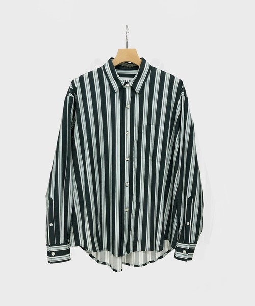 KIIT(キート)の「KIIT キート / 60/-TYPEWRITER CLOTH STRIPE PRINT OHMIZARASI FINISH 2WAY COLLAR SHIRT タイプライタークロス ストライププリント 近江晒加工 カラーシャツ / KIO-B98-012(シャツ/ブラウス・メンズ・ダークグリーン/ブルー・3/1/2)」の5枚目の写真